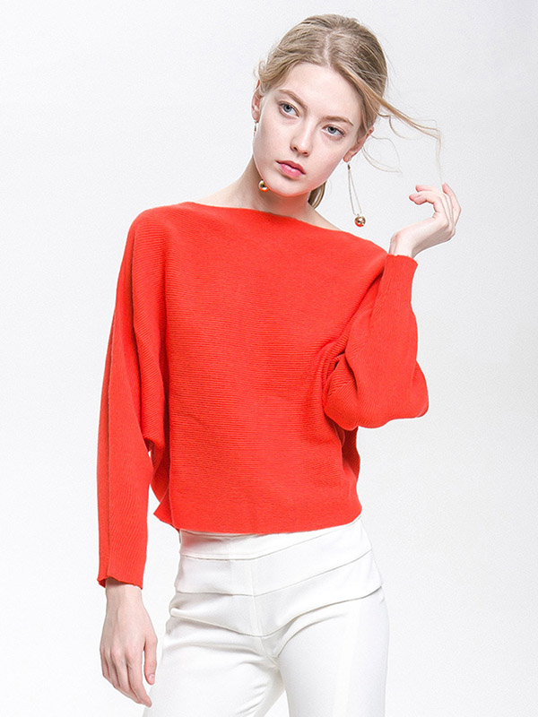 Orange Cape Sleeves Knit Sweaters