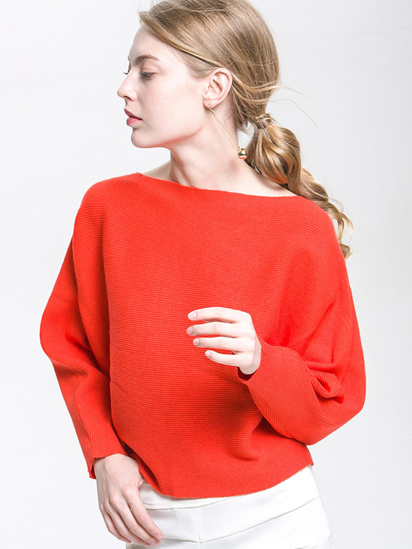 Orange Cape Sleeves Knit Sweaters