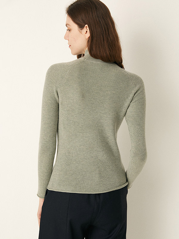 Green Stand Collor Classic Base Knit Sweaters