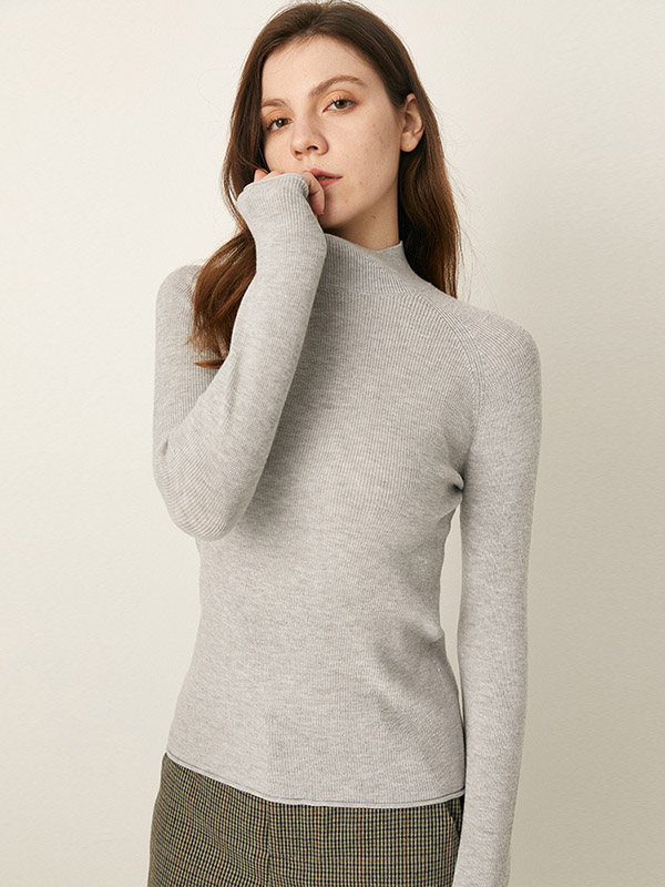 Grey Stand Collor Classic Base Knit Sweaters