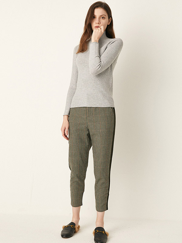 Grey Stand Collor Classic Base Knit Sweaters