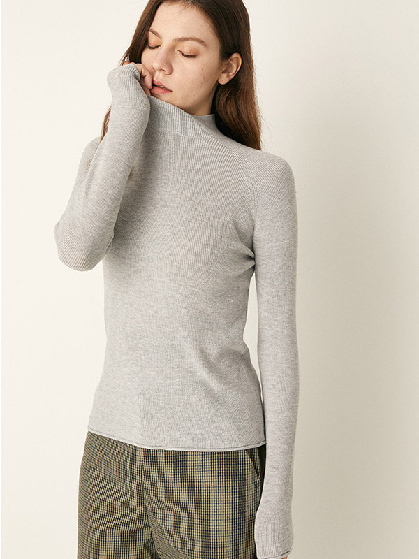 Grey Stand Collor Classic Base Knit Sweaters