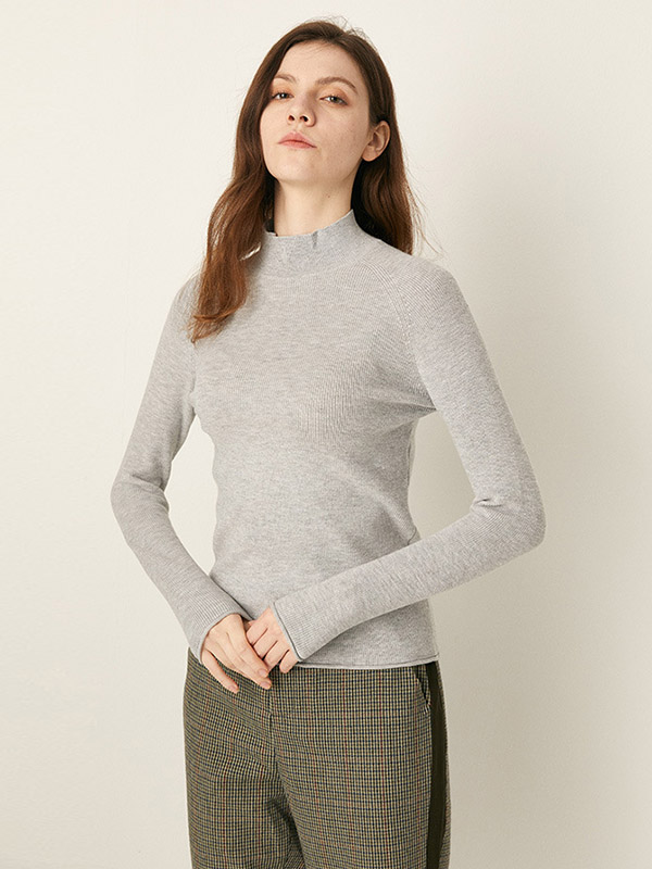 Grey Stand Collor Classic Base Knit Sweaters