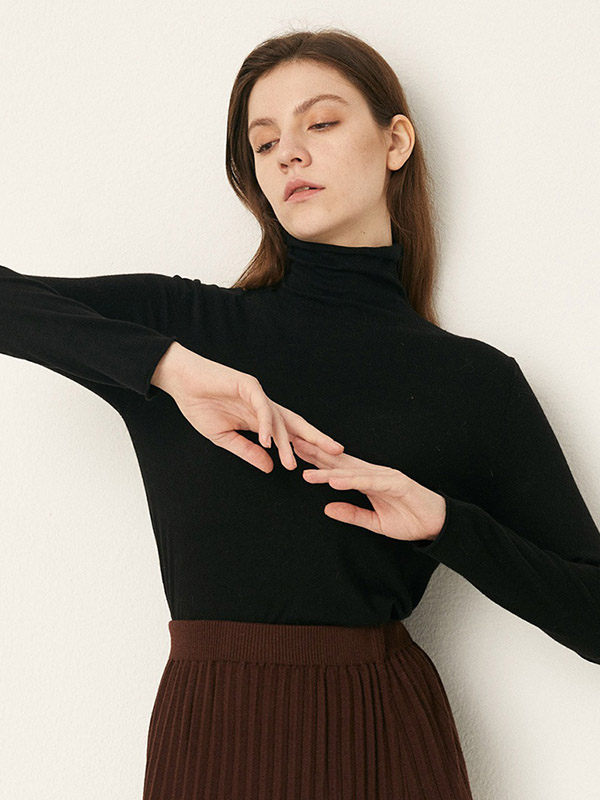 Black All-match Stand Collar Bottoming Knit Sweaters