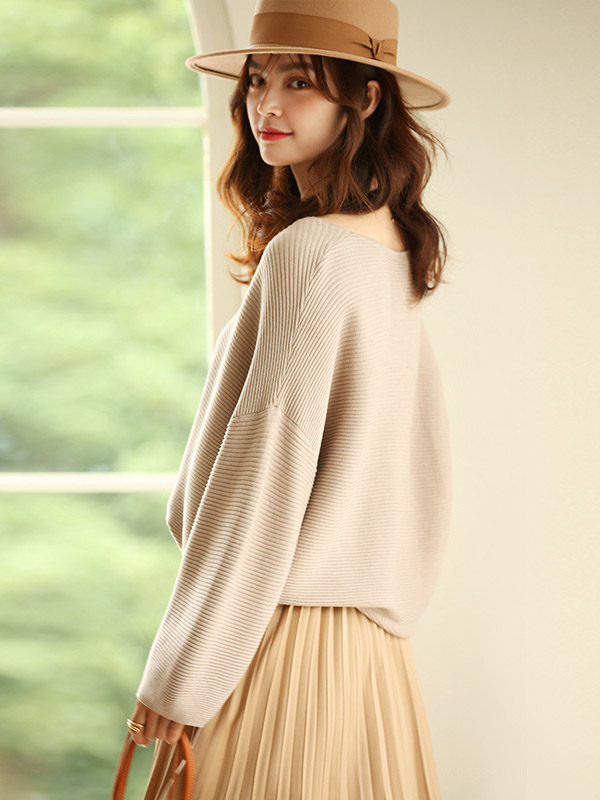 Camel Oversize V-neck Lazy Style Knit Sweaters