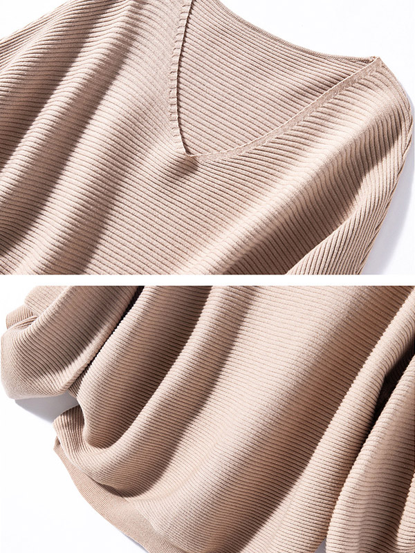 Camel Oversize V-neck Lazy Style Knit Sweaters