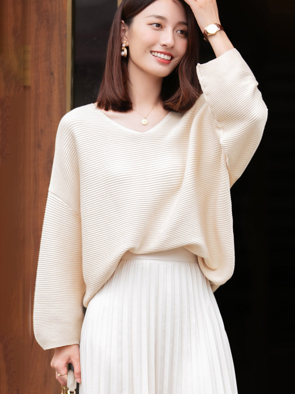 Apricot Oversize V-neck Lazy Style Knit Sweaters