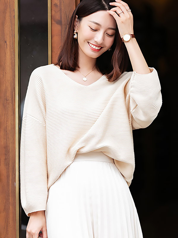 Apricot Oversize V-neck Lazy Style Knit Sweaters