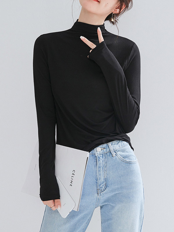 Black CHIC Stand Collar Long Sleeves Knit Sweaters