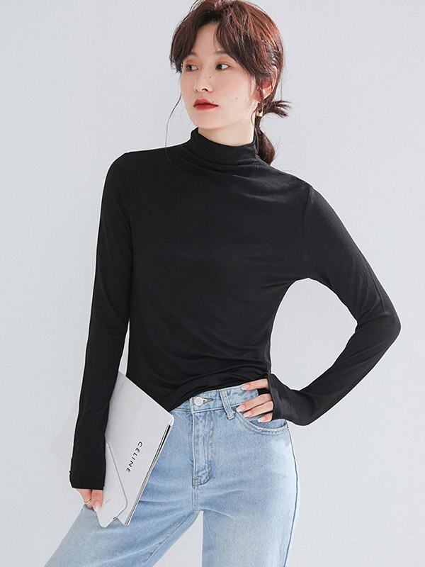 Black CHIC Stand Collar Long Sleeves Knit Sweaters