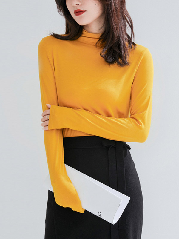 Yellow CHIC Stand Collar Long Sleeves Knit Sweaters