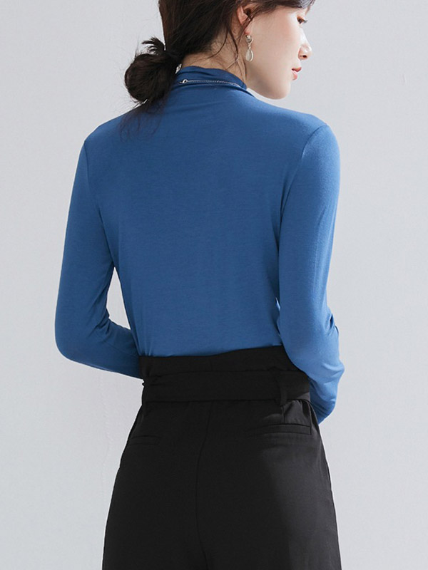 Blue CHIC Stand Collar Long Sleeves Knit Sweaters