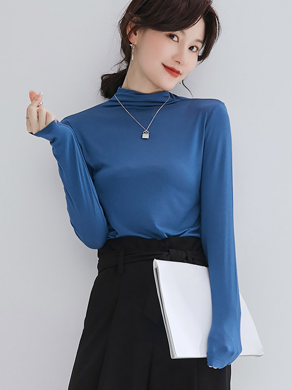 Blue CHIC Stand Collar Long Sleeves Knit Sweaters