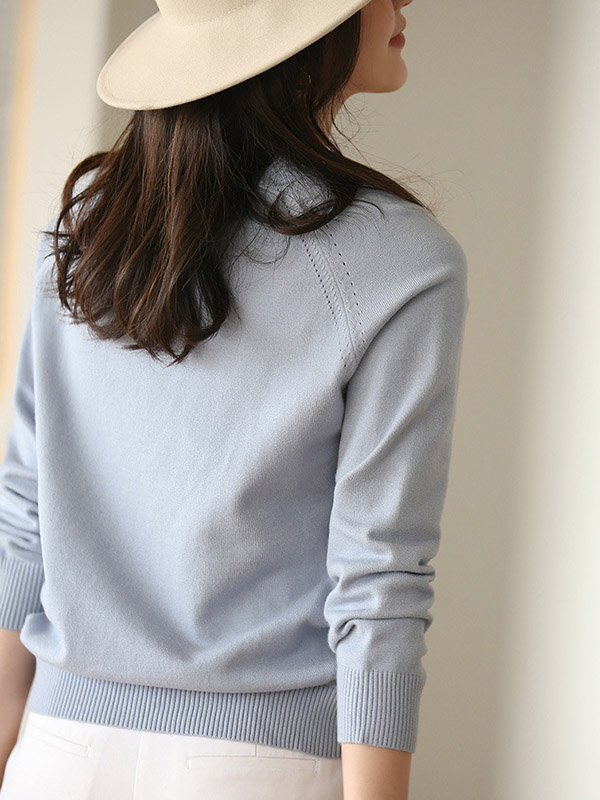 Blue Korean Style Round Neck Knit Sweaters