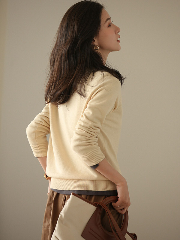 Apricot Korean Style Round Neck Knit Sweaters