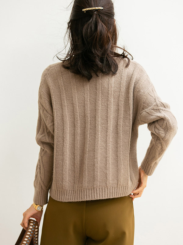 Camel Twisted V-neck Loose Warm Knit Sweaters