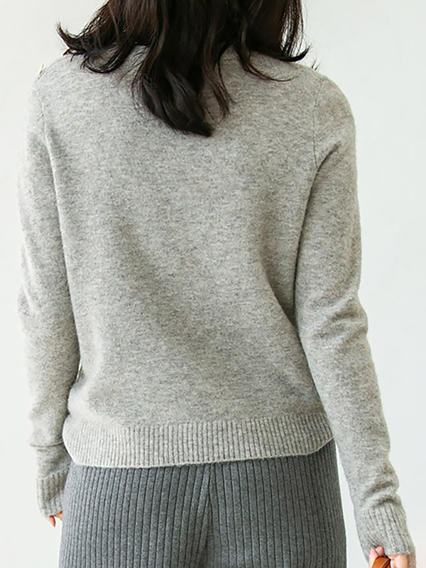 Grey Round Neck Loose Solid Color Knit Sweaters