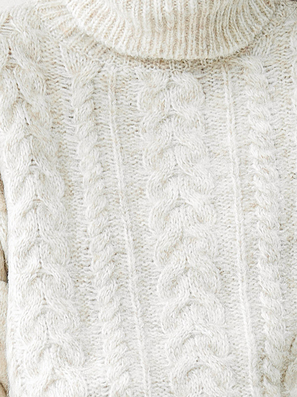 Apricot Turtleneck Twist Thick Knit Sweaters