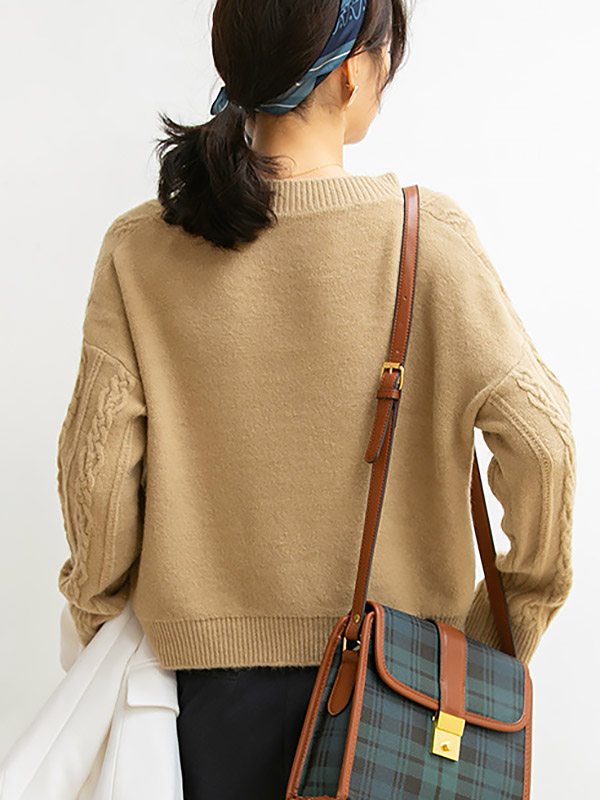 Khaki Dyeing V-neck Twist Loose Knit Sweaters