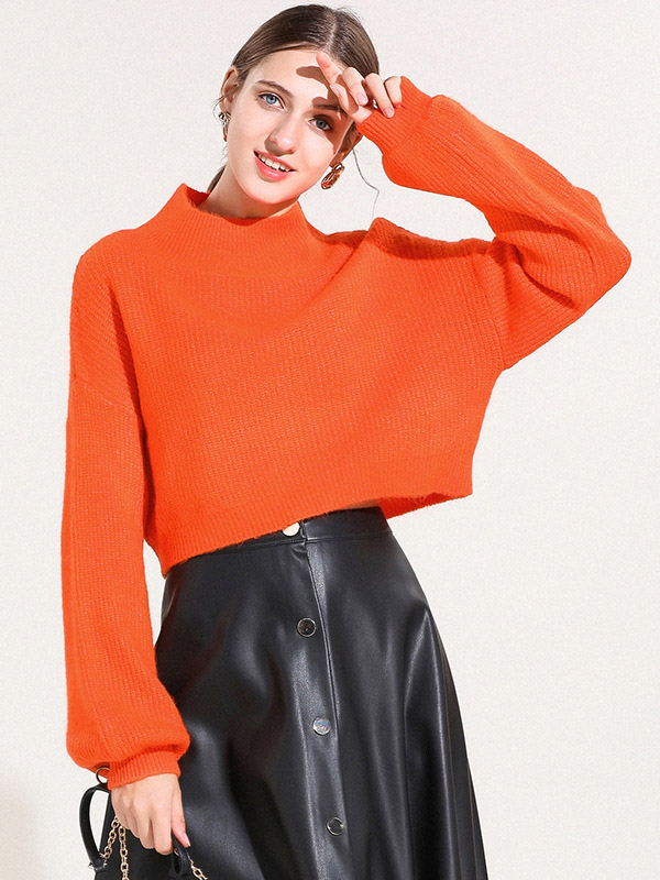 Orange Loose High Waist Knitted Sweater