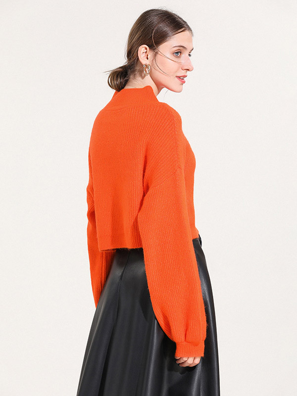 Orange Loose High Waist Knitted Sweater