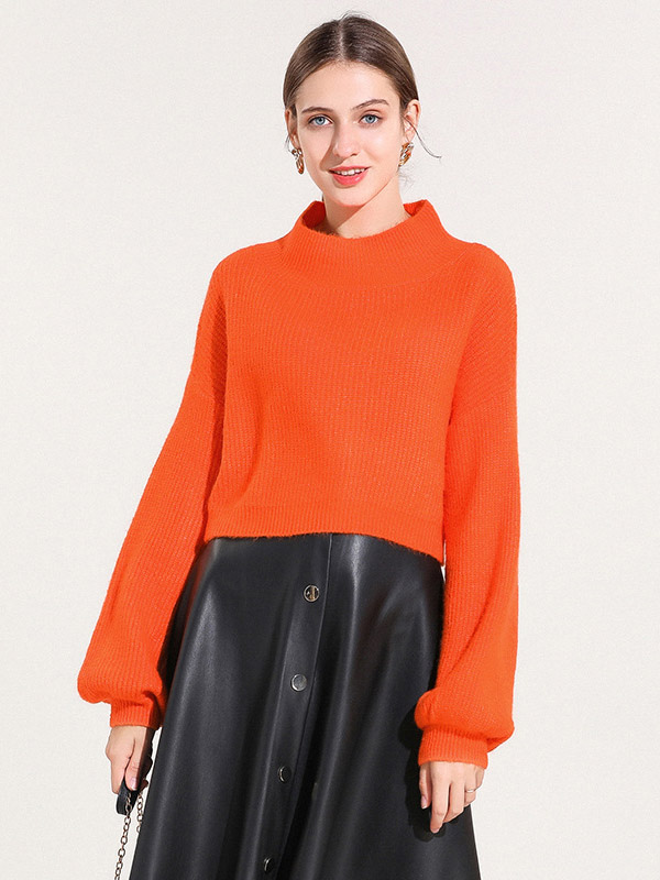 Orange Loose High Waist Knitted Sweater