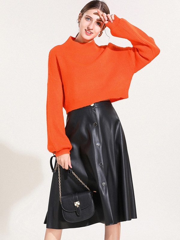 Orange Loose High Waist Knitted Sweater