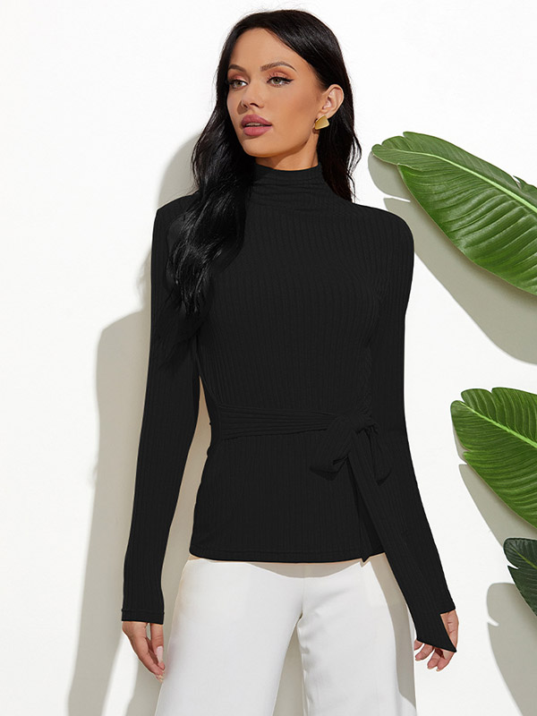 Black High Neck Long Sleeve Slim Sweater