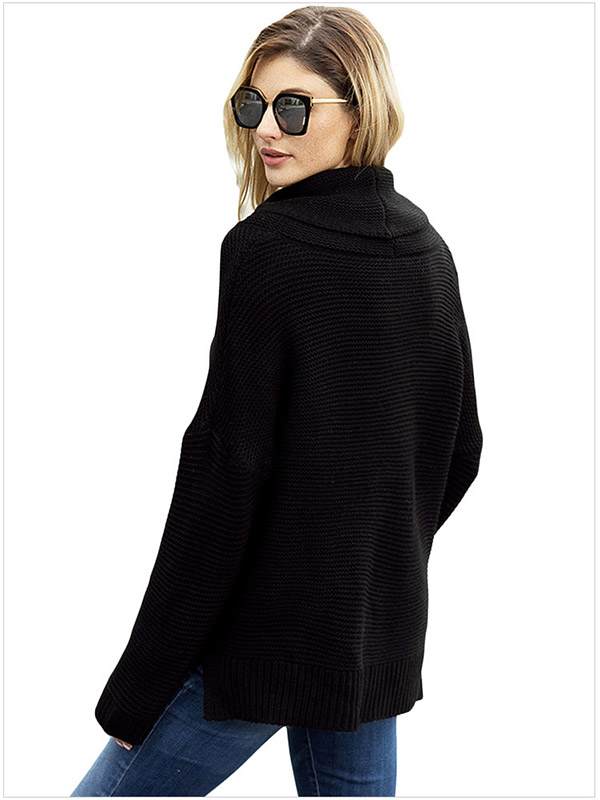 Black Long Sleeve Casual Ribbed Knit Sweater