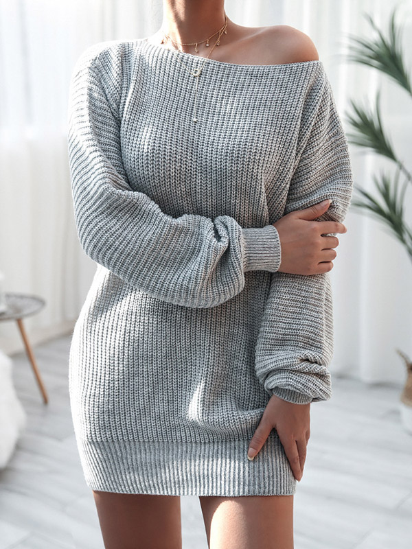 Gray Oversize Long-sleeved Casual Loose Knit Sweater