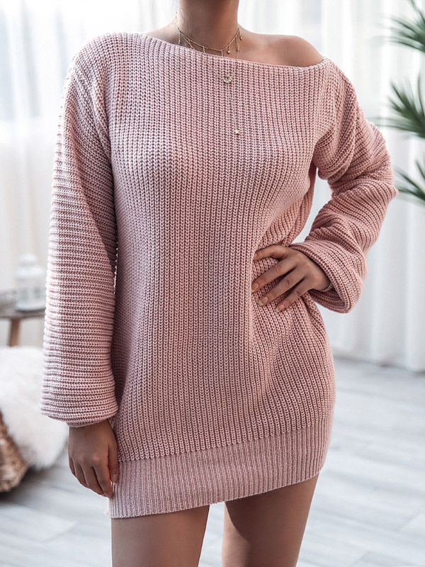 Pink Oversize Long-sleeved Casual Loose Knit Sweater