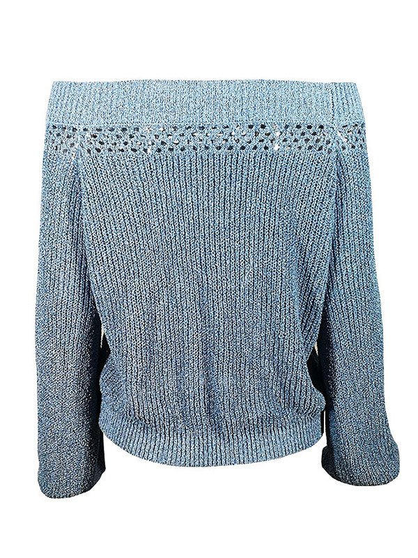 Blue Oversize Lantern Long Sleeve Base Sweater