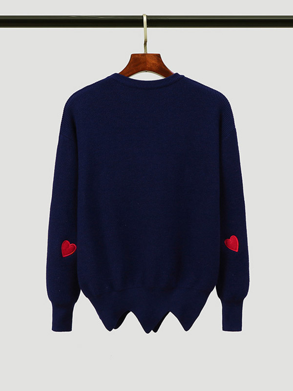 Blue Embroidery Sweater with heart pattern +Black Skirt