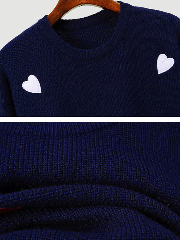 Blue Embroidery Sweater with heart pattern +Black Skirt