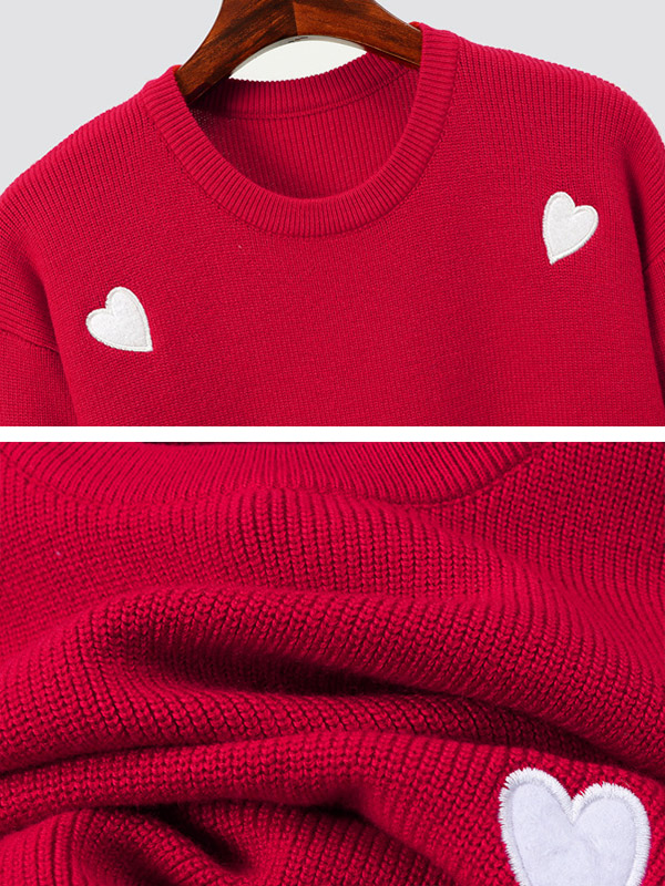 Red Embroidery Sweater with heart pattern +Black Skirt