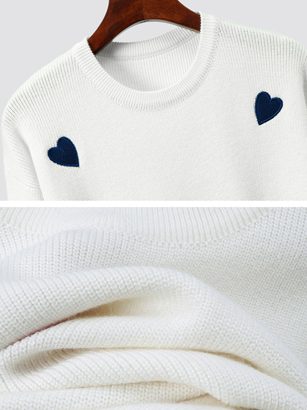 White Embroidery Sweater with heart pattern +Black Skirt