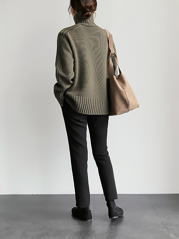 Green Simple High Collar Autumn/Winter Style Sweater