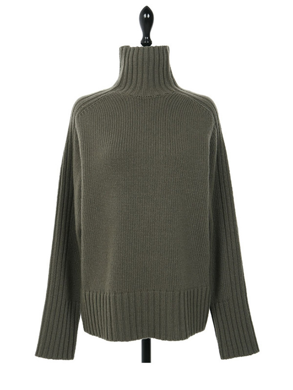 Green Simple High Collar Autumn/Winter Style Sweater