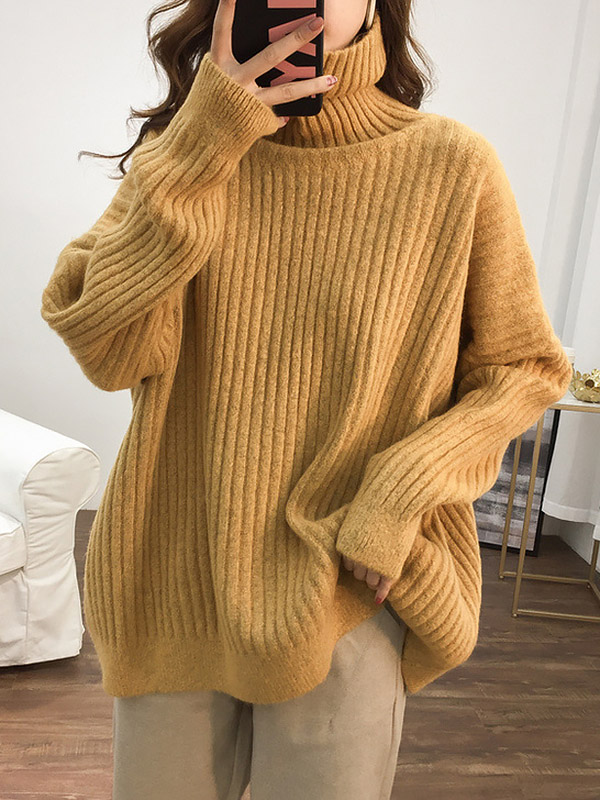 Yellow Loose Slouchy Turtleneck Sweater