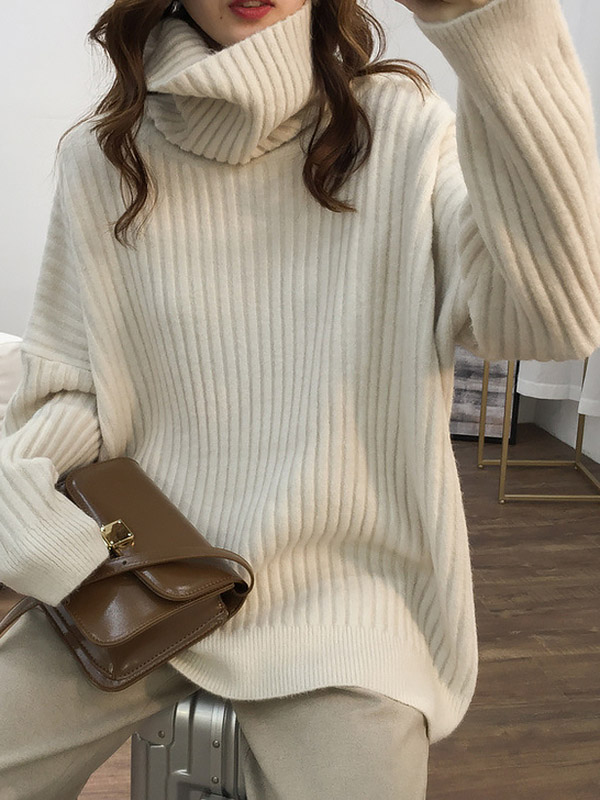 White Loose Slouchy Turtleneck Sweater