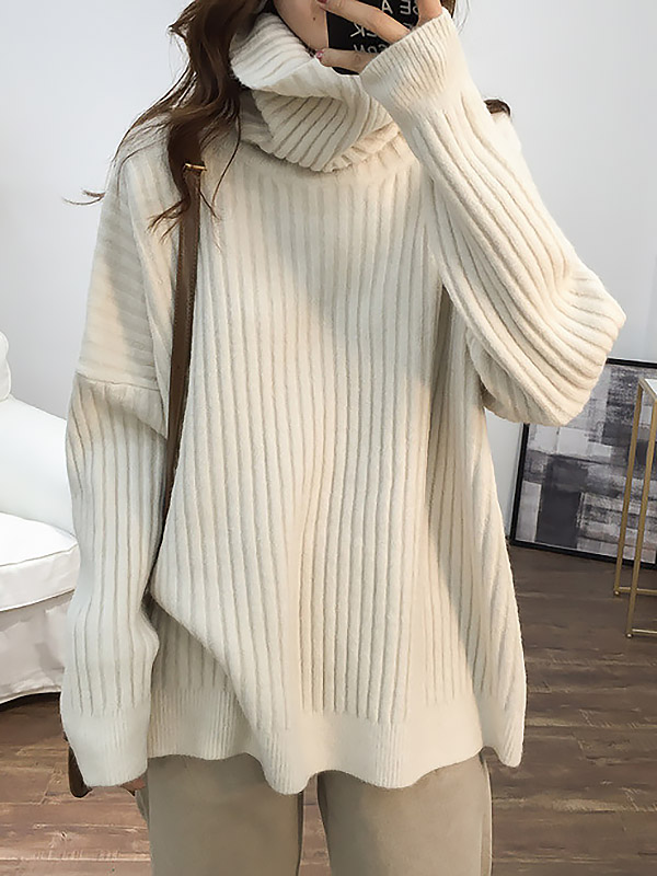 White Loose Slouchy Turtleneck Sweater