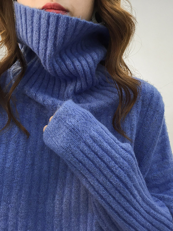 Blue Loose Slouchy Turtleneck Sweater