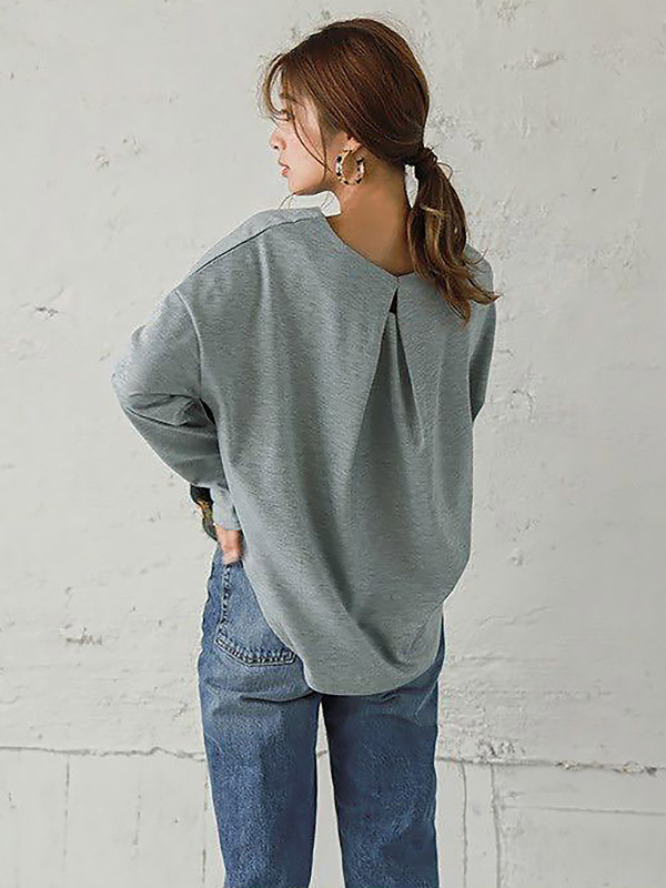 Grey Simple Round Neck Long Sleeve Sweater