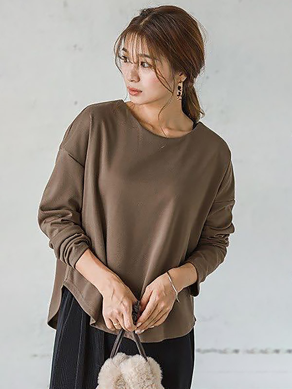 Brown Simple Round Neck Long Sleeve Sweater