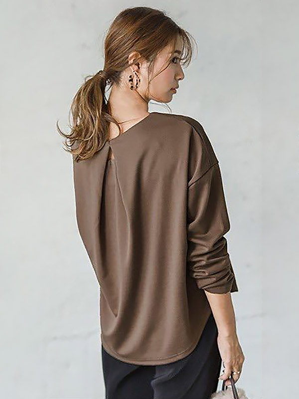 Brown Simple Round Neck Long Sleeve Sweater