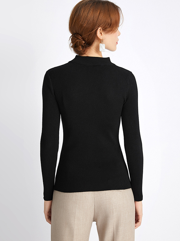 Black Round Neck Hollowed-out Lace Mesh Sweater