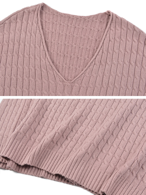 Khaki Twist Languid V-neck Sweater