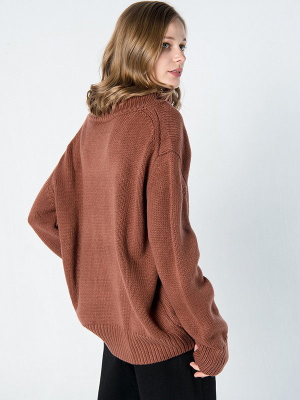 Khaki Oversize Slouchy Turtleneck Kintted Sweater