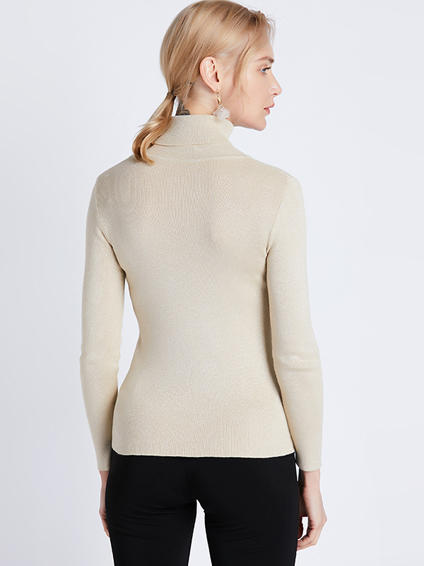 Apricot Long Sleeve High Neck Flash Silk Knitted Sweater