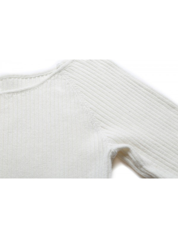 White Half Sleeve Slim Knitted Sweater